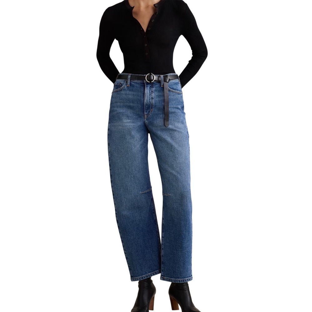 Banana Republic Barrel Mid-Rise Ankle Jeans 28/6 Medium Wash Curved Leg